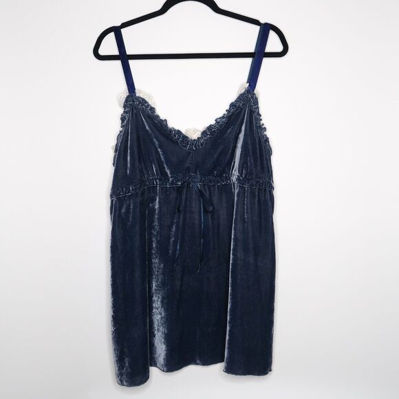 No Boundaries Juniors Babydoll Top Size XXL Blue Velvet Lace Y2K Lizzie McGuire‎ - Picture 1 of 7